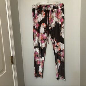 INC International Concepts Women's Brown Floral Pull-On Pants Drawstring M